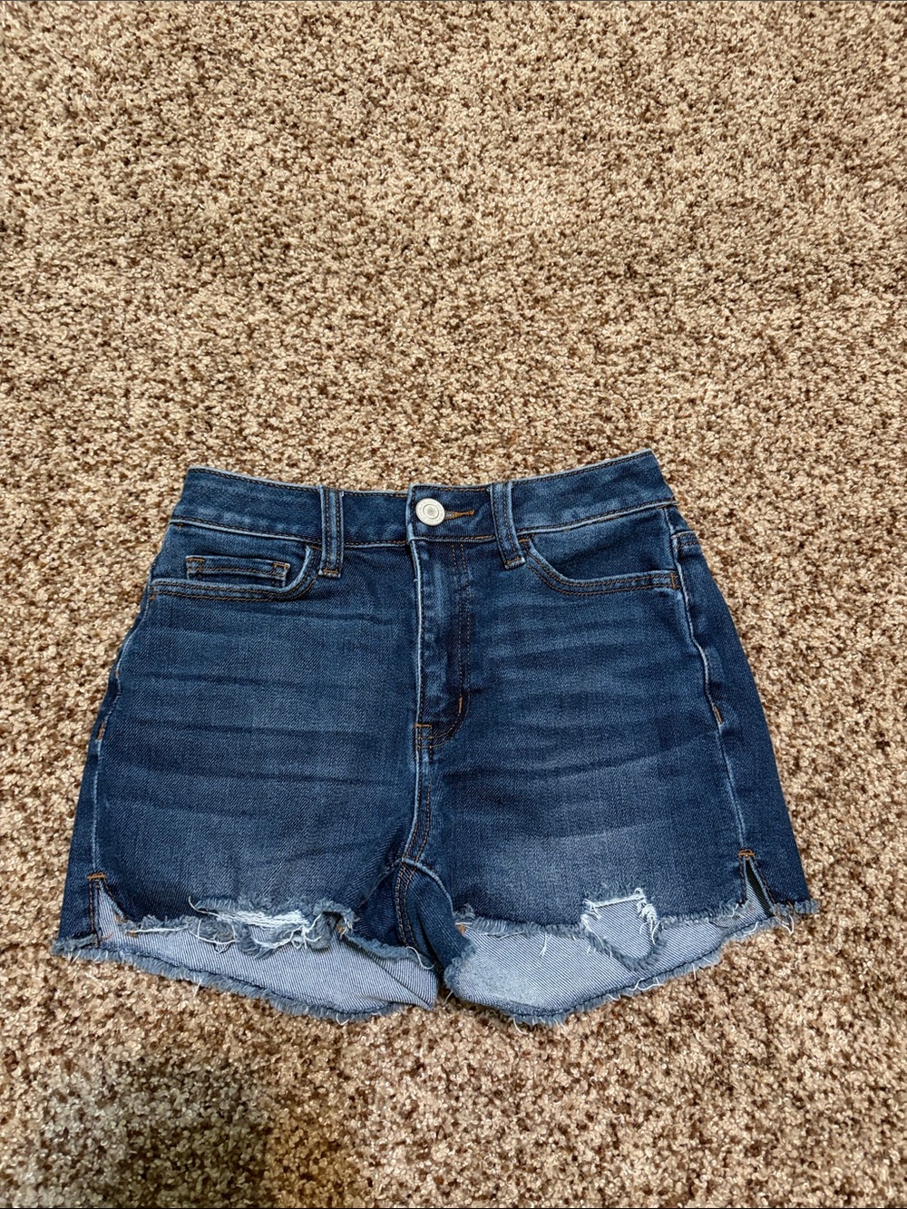 High-Rise Curvy Dark Blue Denim Distressed Jean Shorts for Women